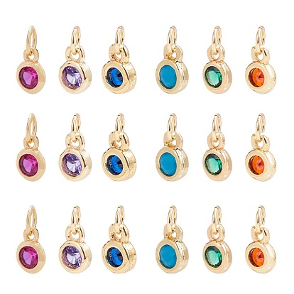 Brass Micro Pave Cubic Zirconia Charms, Flat Round