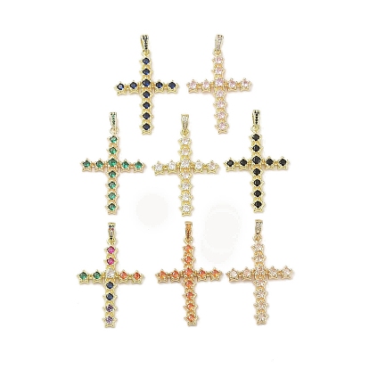 Real 18K Gold Plated Brass with Glass Pendants, Cross