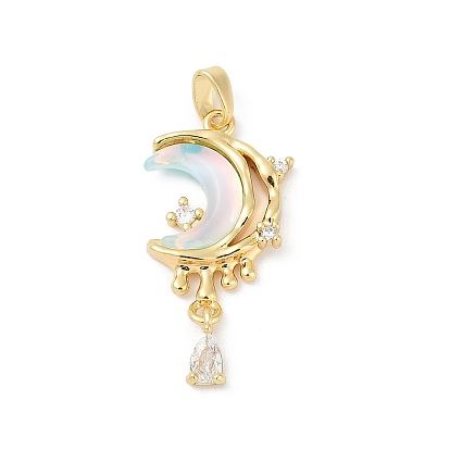 Латунные микропаве прозрачные подвески с фианитом, Луна прелести, cmолой, стойки покрытие, без свинца и без кадмия, долговечный