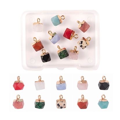 10Pcs 10 Style Electroplate Mixed Gemstone Charms, with Golden Iron Findings, Faceted, Star Cut Round