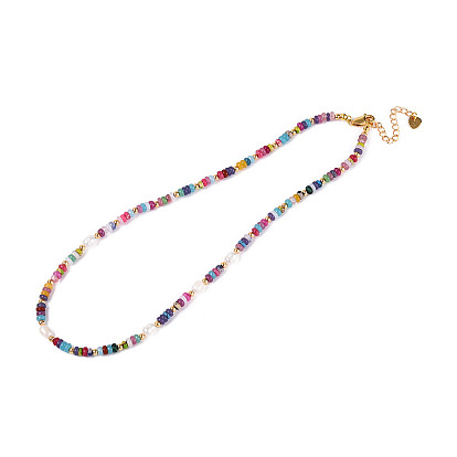Collares de cuentas de ágata natural, perla y latón para mujer