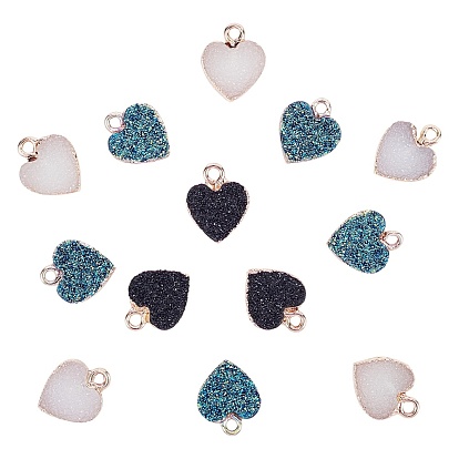 Electroplate Druzy Resin Pendants, with Light Gold Plated Iron Loop, Heart