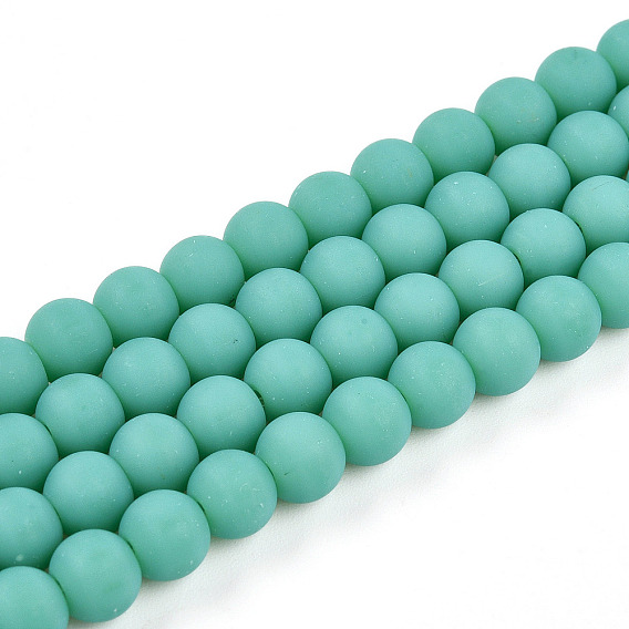 Opaque Glass Beads Strands, Round, Frosted