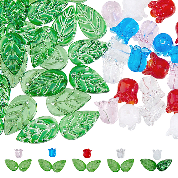 80 шт. nbeads стеклянные бусины в виде ландыша, с листочками чешских бусин лэмпворк