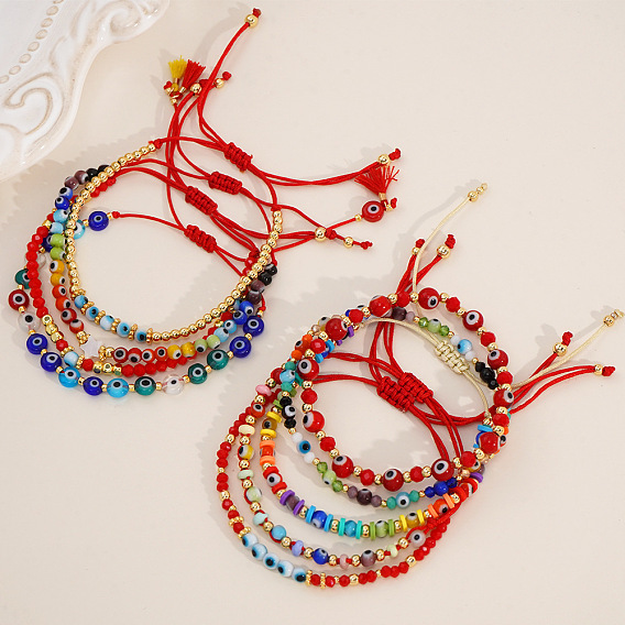 3 шт. 3 стили плетеные браслеты и эластичные браслеты со стеклянными бусинами от сглаза для женщин, с латунной бисера