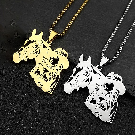 Лошадь и ковбой 201 полые подвески из нержавеющей стали для мужчин и женщин, Ожерелья с цепочкой