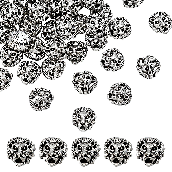 40 бусины из сплава в тибетском стиле, без кадмия и без свинца, лев