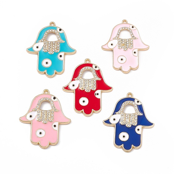 Подвески из эмали и сплава, с кристально горный хрусталь, рука хамса с оберегами от сглаза, золотой свет