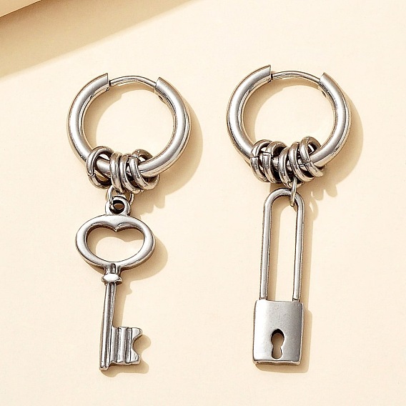 Серьги из 201 нержавеющей стали, сердечный ключ и замок, слева и справа