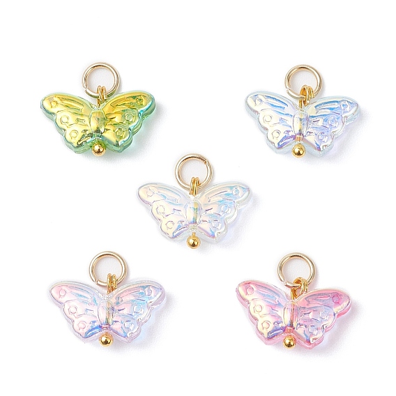 Гальванизированные стеклянные подвески, бабочка, с открытыми пружинными кольцами из нержавеющей стали 304