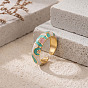 Brass Enamel Cuff Open Rings for Women, Golden