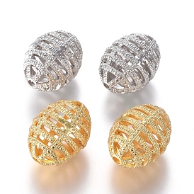 Hollow Alloy Beads, Long-Lasting Plated, Oval