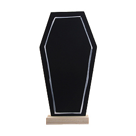 Halloween Coffin Chalkboard Signs with Wood Base Stand, Message Boards, for Resetaurant, Hotel, Bar Tabletop