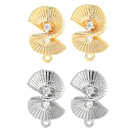 Brass Micro Pave Cubic Zirconia Stud Earring Findings, Fan