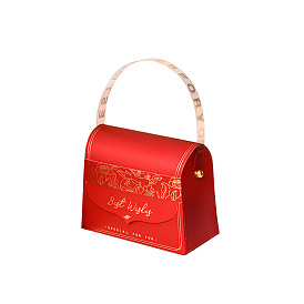 Boîtes à bonbons pliantes en carton, boîte d'emballage de cadeau de mariage, avec poignée en pvc, sac