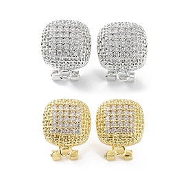 Square Brass Micro Pave Cubic Zirconia Stud Earrings Finding, with Horizontal Loops, Cadmium Free & Lead Free