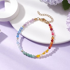 Natural Mixed Gemstone Roundle Beaded Bracelets, with Ion Plating(IP) 304 Stainless Steel End Chains