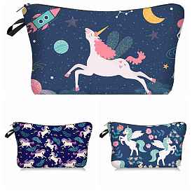Unicorn Pattern Polyester Makeup Storage Bag, Multi-functional Travel Toilet Bag, Clutch Bag with Zipper for Women