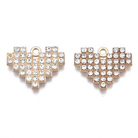 Alloy Pendants, with Crystal Rhinestone, Cadmium Free & Nickel Free & Lead Free, Light Gold, Heart