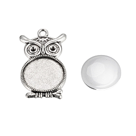 Pendant Making Sets, with Alloy Pendant Cabochon Settings and Glass Cabochons, Owl, Cadmium Free & Lead Free