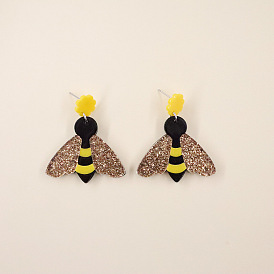 Creative acrylic bee earrings retro personality flower small bee earrings temperament earrings women