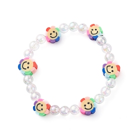 Handmade Polymer Clay Beads Stretch Bracelets for Kids, with Transparent Acrylic Beads, Flower