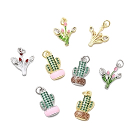 Латунные микро проложить кубического циркония подвески, кактус/цветок, с прыгающим кольцом и эмалью, без кадмия и без свинца, стойки покрытие, долговечный