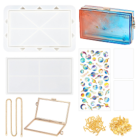 Olycraft DIY Epoxy Resin Crafts, Including Iron Bag Frame, Silicone Molds, PVC Mat, 3D Self-Adhesive Stickers, Iron Chains and Zinc Alloy Cabochons