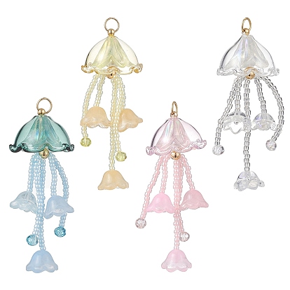 Большие подвески в виде медуз из стеклянных семян, с перламутровой стеклянной бусиной и 304 кольцом из нержавеющей стали