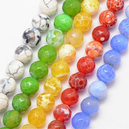 Natural Agate Bead Strands, Round, Faceted, Dyed & Heated, Grade A