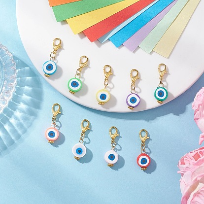 Кулон из полимерной глины ручной работы, Сплав с застежками когтя омара, плоские круглые с сглаза