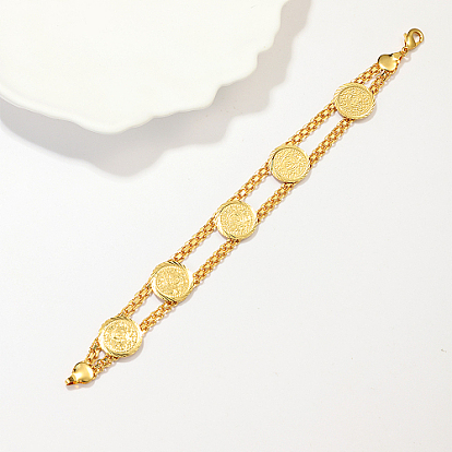 Brass Flat Round Link Chain Bracelets for Women