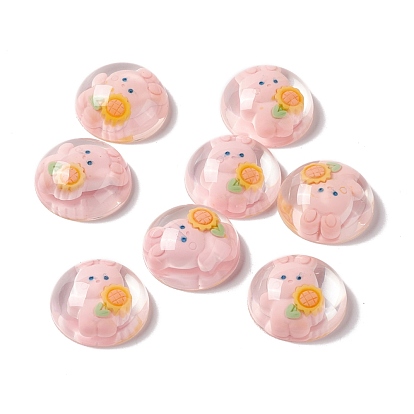 Transparent Resin Cabochons, Half Round with Rabbit Pattern