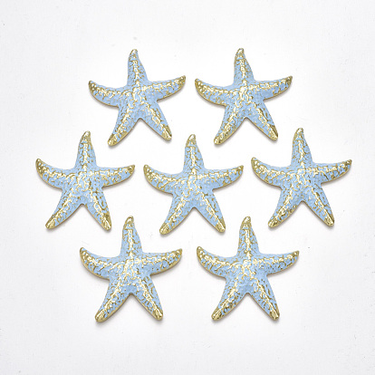 Spray Painted Iron Big Pendants, Starfish/Sea Stars, Light Gold
