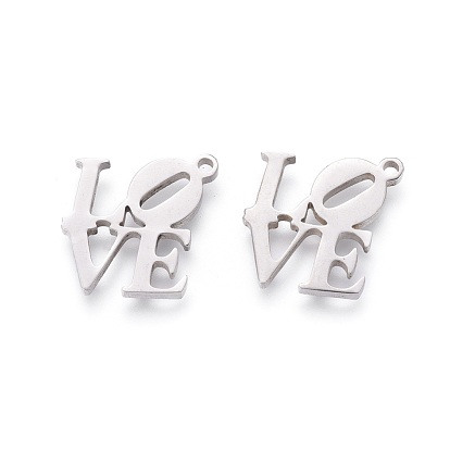 201 Stainless Steel Charms, Manual Polishing, Word LOVE