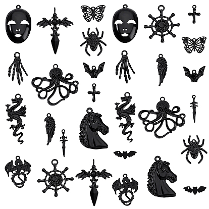 30Pcs 15 Styles Alloy Pendants, Mixed Shapes