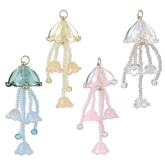 Большие подвески в виде медуз из стеклянных семян, с перламутровой стеклянной бусиной и 304 кольцом из нержавеющей стали