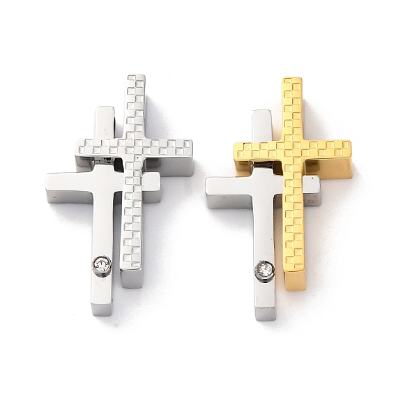 304 подвески из нержавеющей стали, с четким кубического циркония, крест прелести, ионное покрытие (ip)