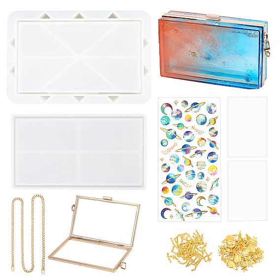 DIY Epoxy Resin Crafts, Including Iron Bag Frame, Silicone Molds, PVC Mat, 3D Self-Adhesive Stickers, Iron Chains and Zinc Alloy Cabochons