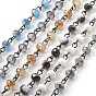 Handmade Electroplate Glass Beads Chains, Unwelded, with Iron Eye Pin, Rondelle