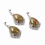 Gemstone Pendants, Teardrop Charms, with Platinum Tone Rack Plating Brass Findings