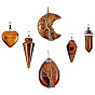 6Pcs 6 Style Natural Tiger Eye Pendants, with Platinum Tone Brass Findings, Mix-shaped