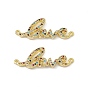 Brass Micro Pave Cubic Zirconia Connector Charms, Word Love Links, Real 18K Gold Plated