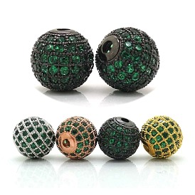 Brass Cubic Zirconia Beads, Round, 10mm, Hole: 2mm