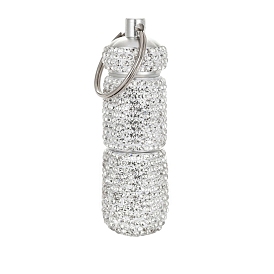 Aluminum Alloy Small Portable Multi-use Box Keychain, with Rhinestone, Column, for Cotton Swab, Toothpick