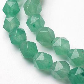 Natural Green Aventurine Bead Strands, Star Cut Round Beads, Faceted