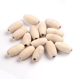 Unfinished Wood Beads, Natural Wooden Beads, Lead Free, Oval/Oblong, 20x10mm, Hole: 3mm