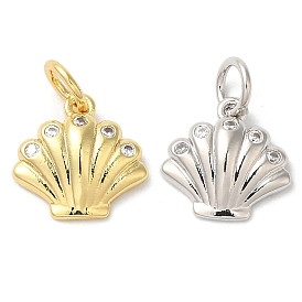 Rack Plating Brass Clear Cubic Zirconia Charms, with Jump Ring, Long-Lasting Plated, Lead Free & Cadmium Free, Sea Shell