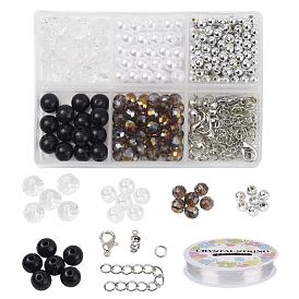 Набор для изготовления браслетов из искусственного жемчуга и драгоценных камней своими руками, в том числе АБС-пластик, акрил и стеклянные бусины, железный наконечник бусины и прыжковое кольцо и концевая цепь, Сплав застежками, эластичная нить