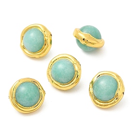 Natural Amazonite Beads, Long-Lasting Plated, with Golded Plated Brass Edge, Round